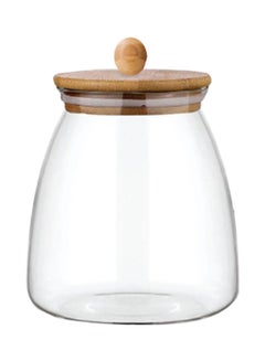 Buy Glass Jar Canister with Wooden Lid Clear/Brown 800ml in UAE