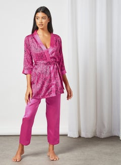 Buy Satin Pyjama Set (Set of 3) Pink in UAE