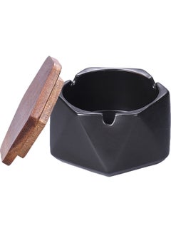 Buy Geometric Ashtray With Lid Black in Saudi Arabia