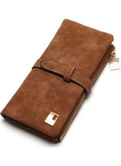 Buy Vintage Matte Leather Card & Id Cases Multi-Card Long Big Bifold Wallet For Women Brown in Saudi Arabia