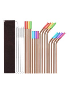 Buy 16 Pack Rose Gold Reusable Metal Straws With Silicone Tip Travel Case With Cleaning Brush Long Stainless Steel Multicolour in Saudi Arabia