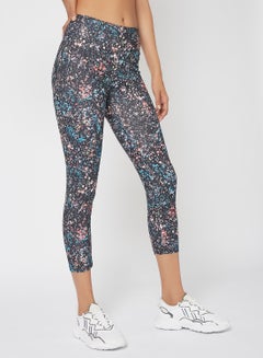 Buy Women's Mid Rise Sports Training Workout Cropped Length Stretch Leggings With Elastic Waist And All Over Print Multicolour in Saudi Arabia