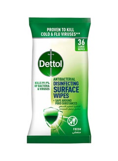 Buy Fresh Antibacterial Disinfecting Surface Large Wipes With Resealable Lid, 36 Count Multicolour in UAE