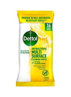 Buy Lemon Antibacterial Multi Surface Cleaning Large Wipes With Resealable Lid, 36 Count Multicolour in Saudi Arabia