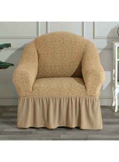 Buy Super Stretchable Anti-Wrinkle Jacquard One Seater Sofa Cover Fits On All Sofa Light Beige 80-120cm in UAE