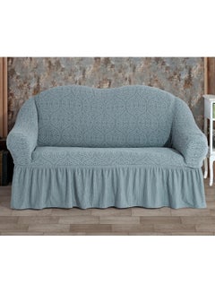 Buy 2-Seater Super Stretchable Anti-Wrinkle Jacquard Sofa Cover Grey Fits On Sofa Up-To 180cm in UAE