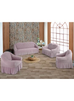 Buy 4-Piece Seven Seater Stretchable Jacquard Sofa Cover Set Pink in UAE