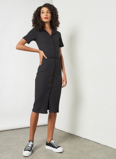 Buy Button Down Midi Dress Black in UAE