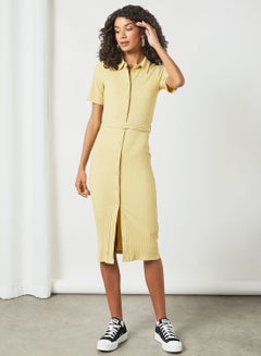 Buy Button Down Midi Dress Yellow in UAE