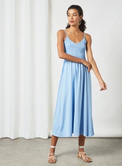 Buy Shirred Midi Dress Blue in UAE