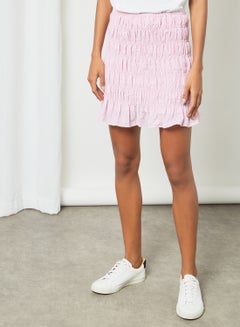 Buy Shirred Mini Skirt Light Pink in UAE