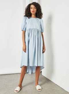 Buy Round Neck Midi Dress Blue in UAE