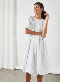 Buy Round Neck Midi Dress White in UAE