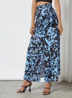 Buy Casual Printed Skirt Blue/Black in Saudi Arabia