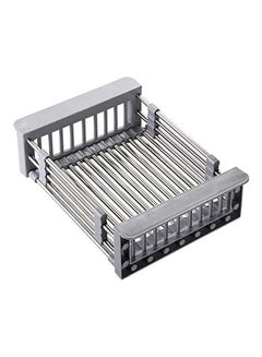 Buy Expandable Dish Drying Rack Over Sink Stainless Steel Adjustable Basket Drainer Functional Kitchen Sink Organizer For Vegetable And Fruit Silver in UAE