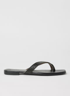 Buy Croc Effect Leather Sandals Black in Saudi Arabia