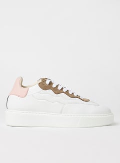 Buy Stitch Detail Leather Sneakers White Multi in UAE