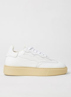 Buy Stitch Detail Leather Sneakers White in UAE