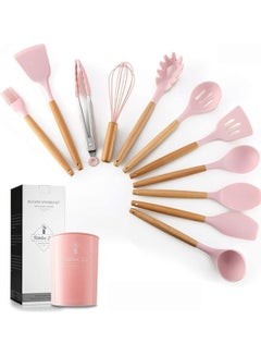 Buy 11-Piece Silicone Non-Stick Barreled Cooking Utensil Set Pink/Beige/Silver One Size in UAE