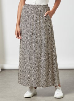 Buy All-Over Print Skirt Beige/Black in UAE