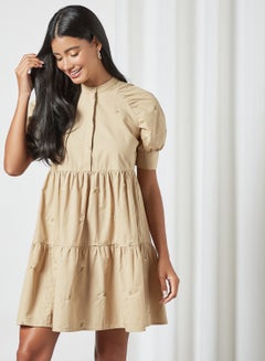 Buy Embroidered Mini Dress Brown in Saudi Arabia