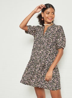 Buy Floral Mini Dress Black in Saudi Arabia