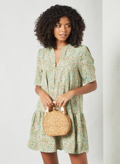Buy Floral Mini Dress Green in Saudi Arabia