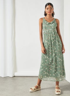 Buy Floral Print Dress Green in Saudi Arabia