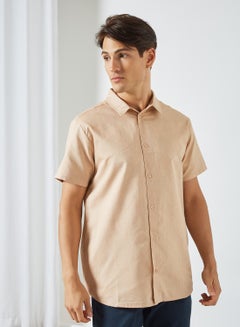 Buy Oxford Chambray Short Sleeve Shirt Beige in UAE