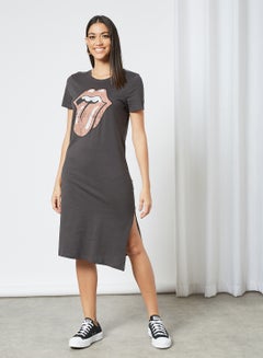 Buy Rolling Stones Midi Dress Dark Grey in Saudi Arabia