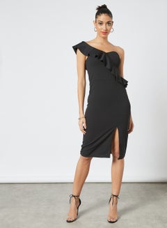 Buy One-Shoulder Midi Dress Black in Saudi Arabia