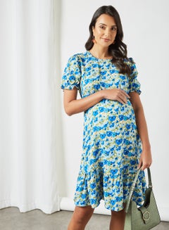 Buy Floral Maternity Dress Blue in Saudi Arabia
