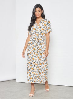 Buy Printed Tie Detail Maxi Dress Multicolour in UAE
