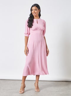 Buy Empire Waist Midi Dress Pink in UAE