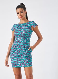 Buy All-Over Print Mini Dress Blue in Saudi Arabia