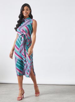 Buy Tie Front Abstract Print Dress Multicolour in UAE