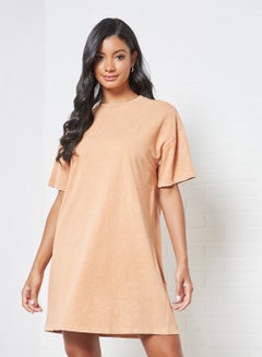 Buy Round Neck Mini Dress Light Orange in UAE