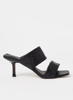 Buy Woven Pattern Mid Heel Sandals Black in Saudi Arabia