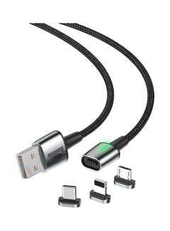 Buy Magnetic Charging Cable 3A Fast Charging, 3 in 1 Magnetic Heads with USB Data Transfer 480 Mbps, Nylon Braided Compatible with Android, iPhone, Samsung, Type C - 1m / Silver/Black in Saudi Arabia