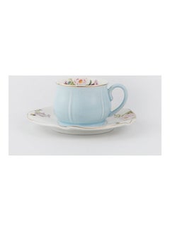 Buy 2-Piece Voguish Unique Five Leaf Cup And Saucer Sky Blue/White 115ml in UAE