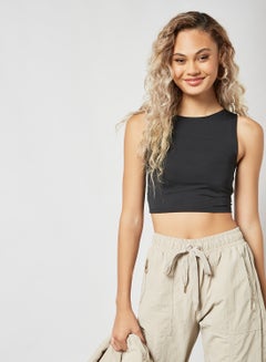 Buy Keyhole Back Crop Top Black in UAE