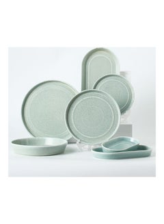 Buy 7-Piece Ceramic Dinnerware Set Green 42 x 27 x 15cm in UAE