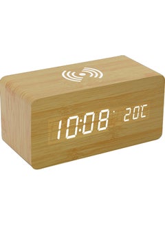 Buy Wooden Digital Alarm Clock With Wireless Charging LED Display Brown 18.00 x 8.00 x 8.00cm in Saudi Arabia