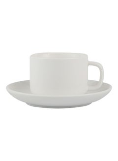 Buy 2-Piece Ergonomically Designed Fade-Proof Comfortable Grip Glazed Edge Cup And Saucer White 210ml in UAE