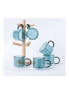 Buy 6-Piece Double Layer Glass Set With Wooden Frame Green in UAE