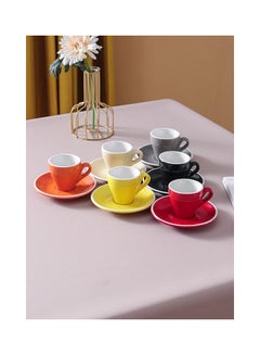 Buy 12-Piece Cup And Saucer Set Multicolour 80ml in UAE