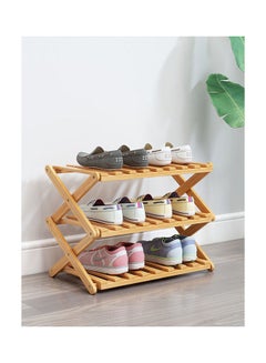 Buy 3-Layer Folding Shoe Rack Brown 68x46x25cm in UAE