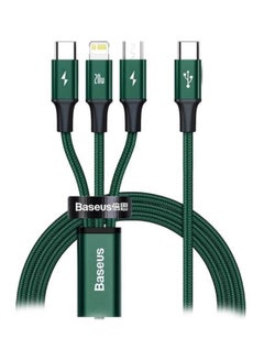 Buy 3-in-1 Rapid Series Type-C 20W PD Nylon Braided Fast Charging Data Cable with Micro, Type-C, Lightning for Phone 13/12/11 Pro/XR/Max/Samsung S10 S9 /Note 9/ Moto G7/LG and More Green in UAE