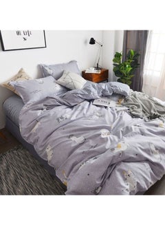 Buy 4-Piece Bedding Set Combination Grey/White/Yellow Quilt Cover 150x200 cm, Pillowcases 48x74 cm, Fitted Sheet 230x200cm in UAE