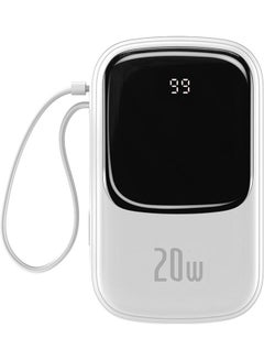 Buy 20000 mAh Qpow Digital Display Quick Charging Power Bank 20W Built-in iP Cable White in UAE